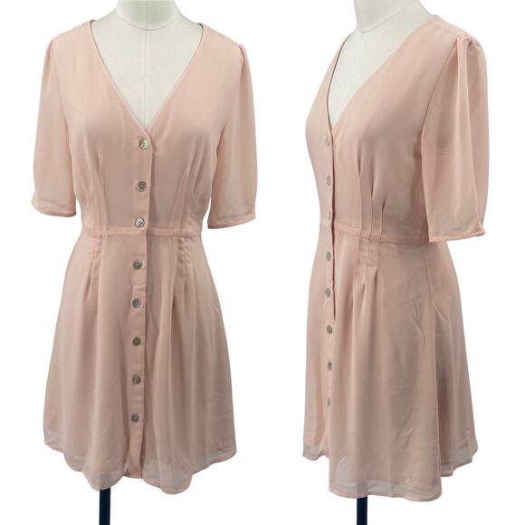 Aritzia Wilfred Freya Mini Dress Chiffon Silky Button Front Rose Quartz Pink 4 - Picture 1 of 9
